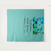Bruidsfeest Monogram Naam Bloem Neon Blauw Turquoi Wandkleed (Voorkant (horizontaal))