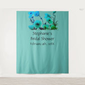 Bruidsfeest Monogram Naam Bloem Neon Blauw Turquoi Wandkleed (Voorkant)