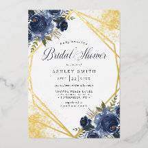 Bruidsfeest Navy Blauw Bloem Motief Goud Geometris