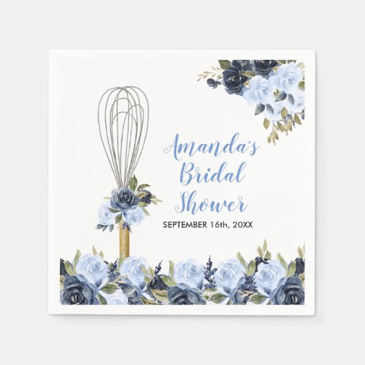 Bruidsfeest Navy Floral Soon to be Whisked Away Servet (Voorkant)