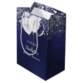 Bruidsfeest navyblauwe witte glitterballonnen medium cadeauzakje