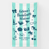 Bruidsfeest op het strand Aqua Blauwe Strepen Cust Spandoek (Verticaal)