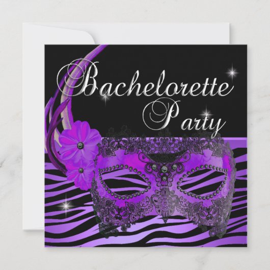 Bruidsfeest Paarse Masker Zwart Kaart (Voorkant)