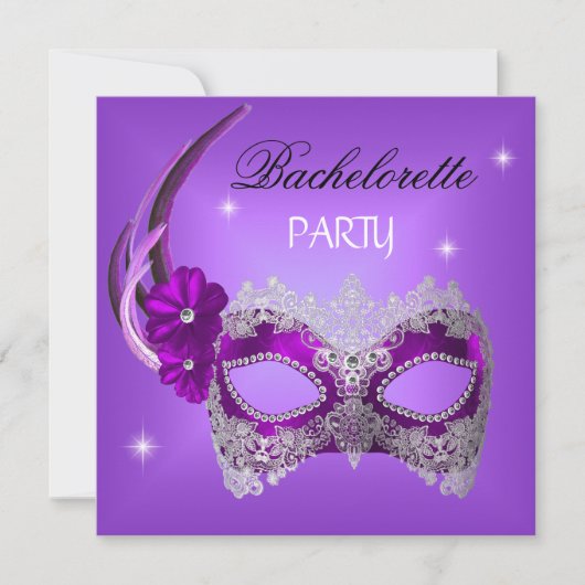 Bruidsfeest Paarse Masker Zwart Kaart (Voorkant)