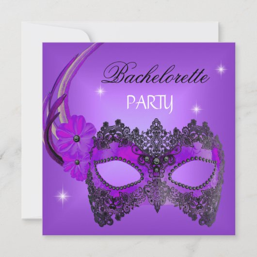 Bruidsfeest Paarse Masker Zwart Kaart (Voorkant)