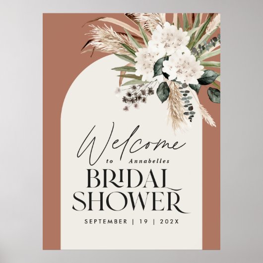 Bruidsfeest pampas gras moderne terracotta chic poster (Voorkant)