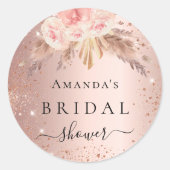 Bruidsfeest pampas gras roze goud bloemig  ronde sticker (Voorkant)