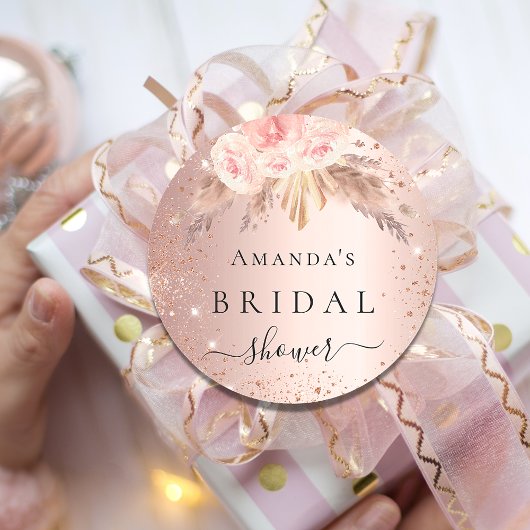 Bruidsfeest pampas gras roze goud bloemig  ronde sticker