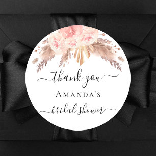Bruidsfeest pampas gras roze goud bloemige bloemen ronde sticker
