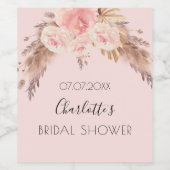 Bruidsfeest pampas gras roze roos bloem naam wijn etiket (Enkel label)