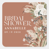 Bruidsfeest pampas moderne elegante terracotta vierkante sticker (Voorkant)