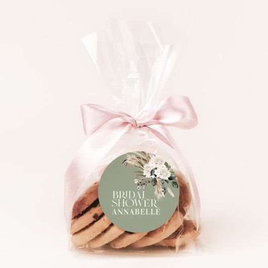 Bruidsfeest pampas salie groene moderne party favo ronde sticker