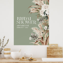 Bruidsfeest pampas terracotta modern salie groen poster