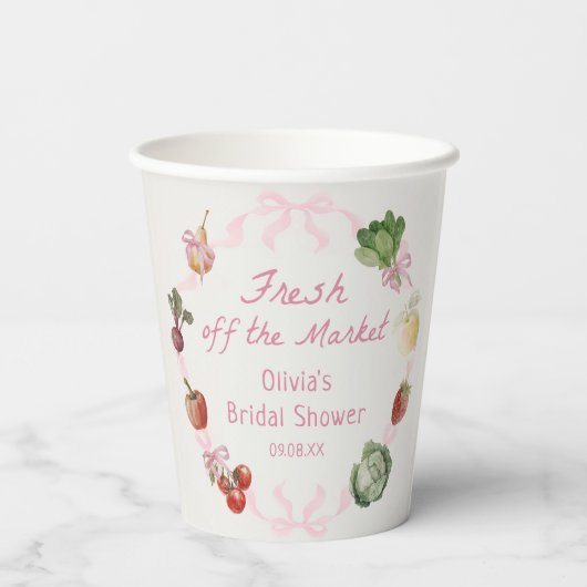 Bruidsfeest Papieren Bekers 'Fresh Off The Market' (Achterkant)