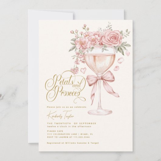 Bruidsfeest 'Petals And Prosecco' Roze Tuin Kaart (Voorkant)