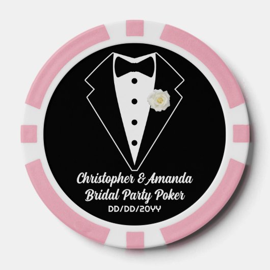 Bruidsfeest Poker Zwarte Smoking Roze Trouwjurk Poker Chips (Voorkant)