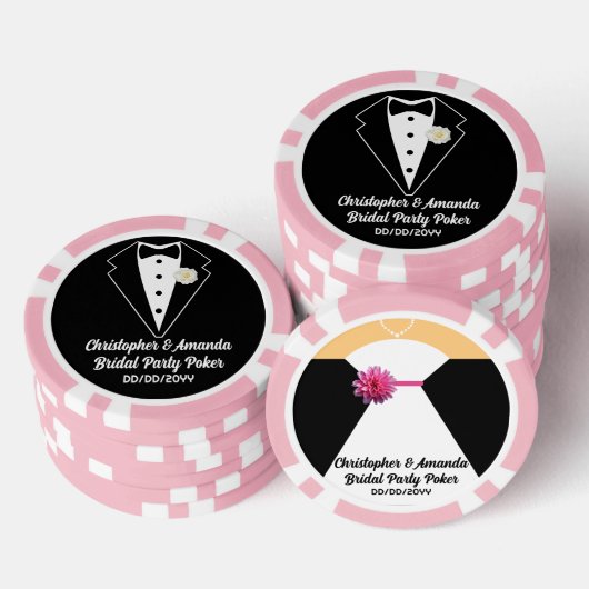 Bruidsfeest Poker Zwarte Smoking & Trouwjurk Chips (Opstapeling)