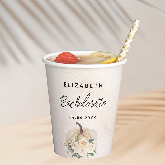 Bruidsfeest pompoen herfst crème roze goud papieren bekers