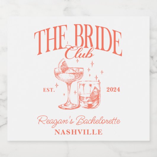 Bruidsfeest Retro Cocktail Oranje Bruid Sparkling Wijnetiket (Enkel label)