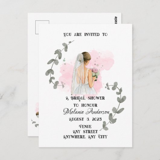 Bruidsfeest, romantisch bruidsthema  briefkaart (Voorkant / Achterkant)