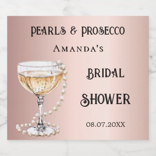 Bruidsfeest rose goud parels prosecco sparkling wijnetiket (Enkel label)
