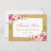 Bruidsfeest Roze Bloem Goud Glitter Bedankt (Voorkant)