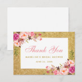 Bruidsfeest Roze Bloem Goud Glitter Bedankt (Voorkant / Achterkant)