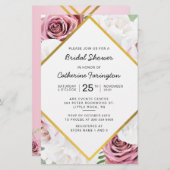 Bruidsfeest Roze Bloem Gouden Lijst Uitnodiging Briefpapier (Voorkant / Achterkant)