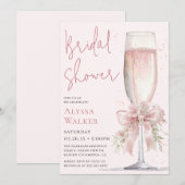 Bruidsfeest Roze Champagneglas Kaart (Voorkant / Achterkant)