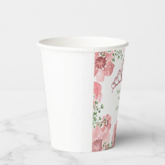 Bruidsfeest Roze Glitter Kroon Rozen Groene Blader Papieren Bekers (Rechts)