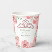 Bruidsfeest Roze Glitter Kroon Rozen Groene takken Papieren Bekers (Voorkant)