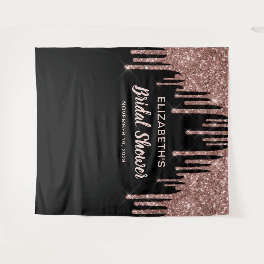 Bruidsfeest Roze Goud Glitter Persoonlijke Zwarte Wandkleed (Voorkant (horizontaal))