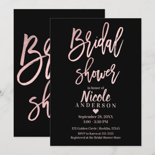 Bruidsfeest Roze Goud Roze Folie Moderne Script Kaart (Voorkant / Achterkant)