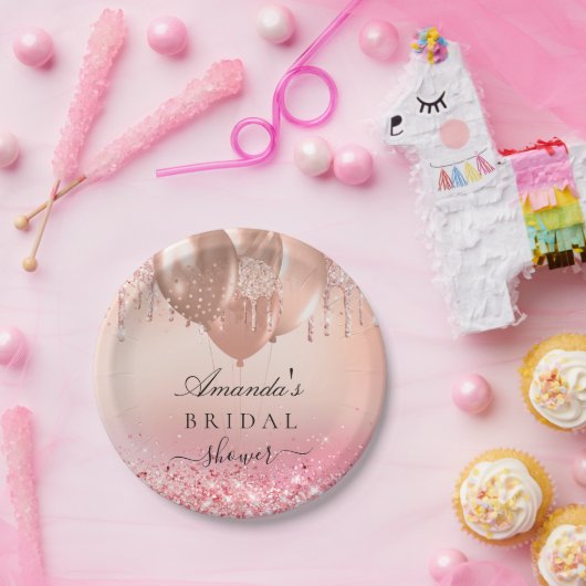 Bruidsfeest roze goud roze glitter naam papieren bordje (Feest)