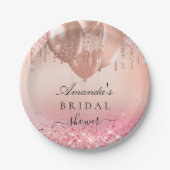 Bruidsfeest roze goud roze glitter naam papieren bordje (Voorkant)