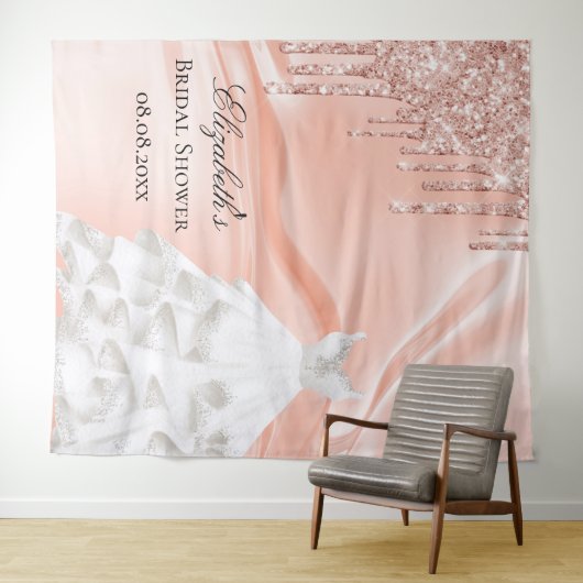Bruidsfeest roze goud witte bruidsjurk naam wandkleed (In Situ (horizontaal))