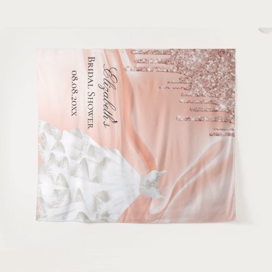 Bruidsfeest roze goud witte bruidsjurk naam wandkleed (Voorkant (horizontaal))