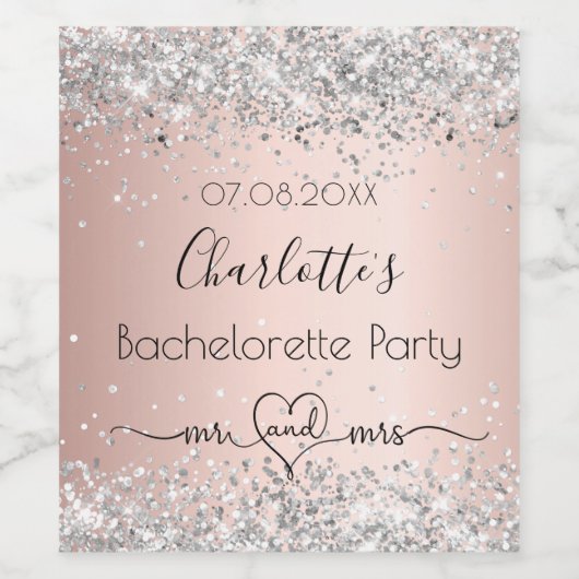 Bruidsfeest roze goud zilver meneer mevrouw wijn etiket (Enkel label)