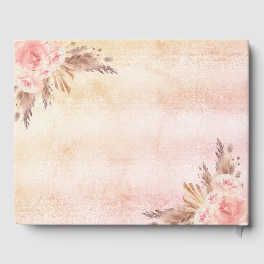 Bruidsfeest roze gouden bloemen pampasgras gastenboek (Achterkant)