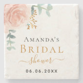 Bruidsfeest roze gouden bloemige eucalyptus monogr stenen onderzetter (Voorkant)