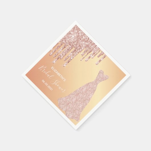Bruidsfeest roze gouden glinsterende druppels brui servet (Hoek)