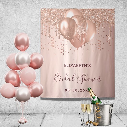 Bruidsfeest roze gouden glitterballonnen wandkleed