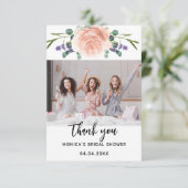 Bruidsfeest roze gouden lavendel bloemige foto bedankkaart (Staand voorkant)