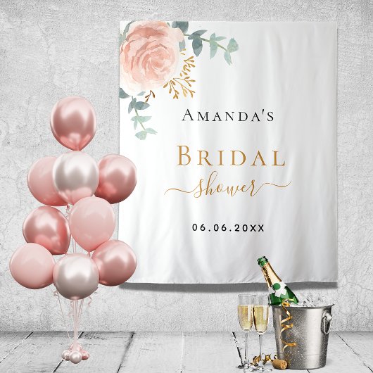 Bruidsfeest roze gouden roze bloemige eucalyptus wandkleed