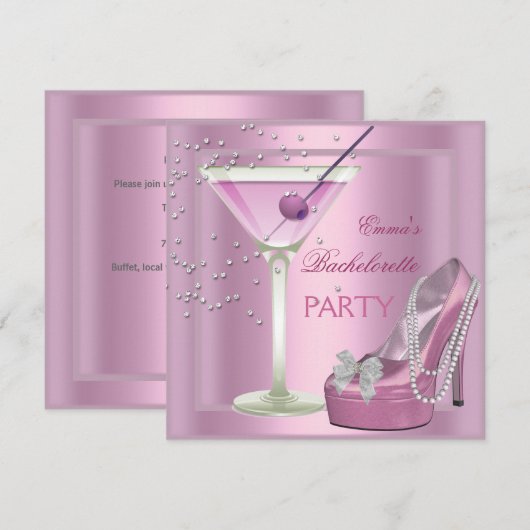 Bruidsfeest Roze Hoge Hak Schoenen Kaart (Voorkant / Achterkant)