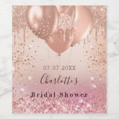 Bruidsfeest roze roos gouden ballonnen party wijn etiket (Enkel label)