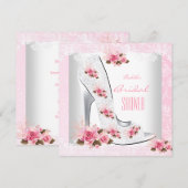 Bruidsfeest Roze Roos Witte Kant Hoge Hak Kaart (Voorkant / Achterkant)