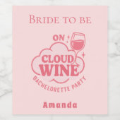 Bruidsfeest roze wolken wijn bruid  etiket (Enkel label)