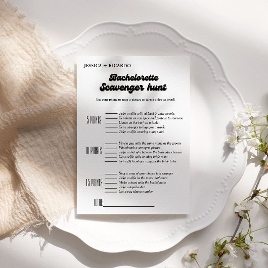 Bruidsfeest scavenger hunt spel, leuk bruidsfeest kaart