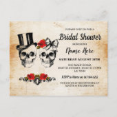 Bruidsfeest schedels rozen rustieke strik briefkaart (Voorkant)